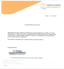 Erzurum AVM - İş Bitirme Belgemiz